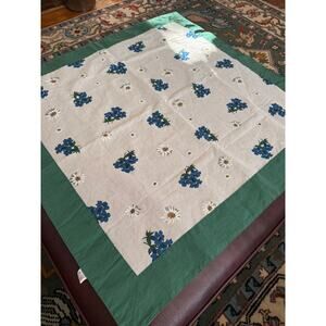 Vintage Austrian Cotton Linen Square Table Topper Forget Me Not Floral Print